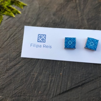 Brincos pequenos espigão quadrado azulejos