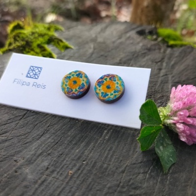 Brincos pequenos redondos azulejo