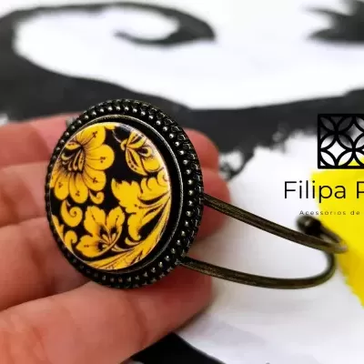 Pulseira cobre floral amarelo