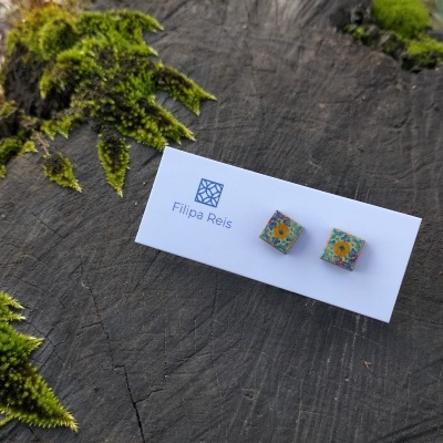 Brincos pequenos espigão quadrado azulejos