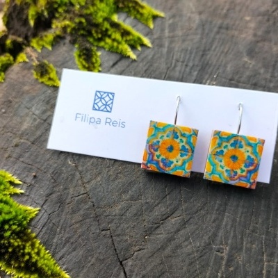 Brincos quadrados azulejo cor