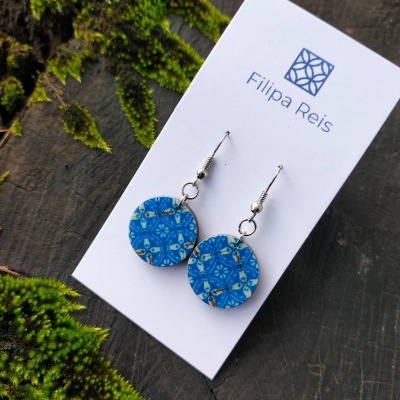 Brincos anzol redondos azulejo
