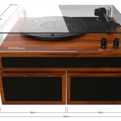Wiibo Mustang 1970-BT GIRA-DISCOS VINTAGE CASTANHO (BLUETOOTH C/COLUNA)