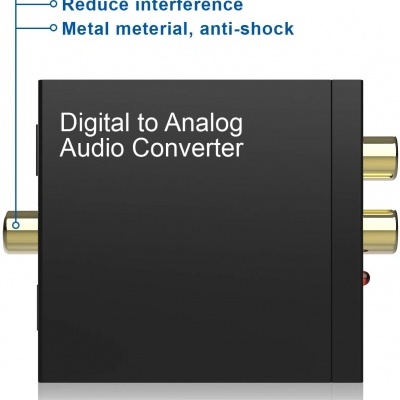 Conversor de Áudio Digital para Analógico - Ótico para RCA com Cabo Ótico e Adaptador de Energia