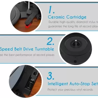 Wiibo Mustang 1970-BT GIRA-DISCOS VINTAGE CASTANHO (BLUETOOTH C/COLUNA)