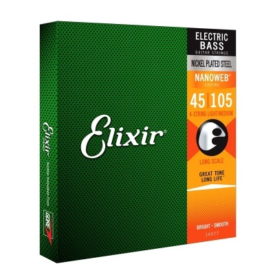 Elixir 14077 NANOWEB Nickel Plated Bass 4 Strings, 45-105