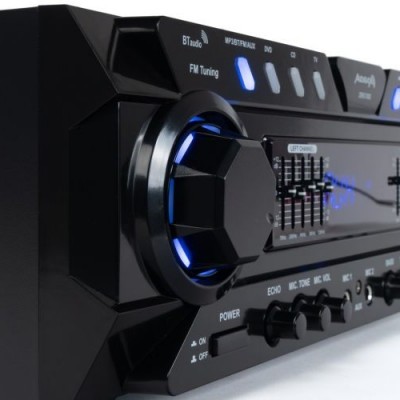 AUDIBAX ZERO 1000 Amplificador HiFi Bluetooth Karaoke 80 + 80W con entrada de 2 Micros USB y SD