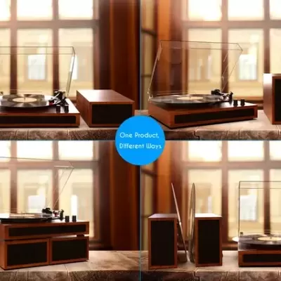 Wiibo Mustang 1970-BT GIRA-DISCOS VINTAGE CASTANHO (BLUETOOTH C/COLUNA)