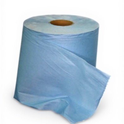 Rolo de papel azul com furo central em fundo branco