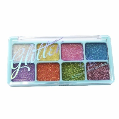 Paleta de sombras glitter com oito cores brilhantes