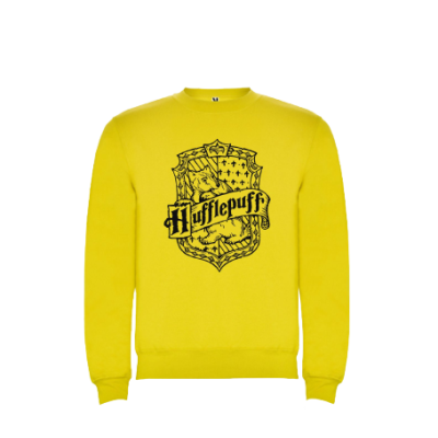 Sweatshirt amarela da Hufflepuff com brasão preto