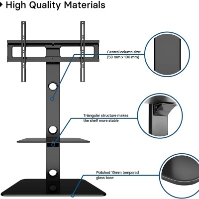 BONTEC Suporte de TV com 2 prateleiras de vidro até 65" e 40kg
