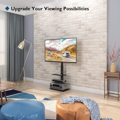 Suporte de TV de chão  30 a 70 polegadas até 40 kg, altura ajustável, prateleiras de vidro temperado de 3 níveis
