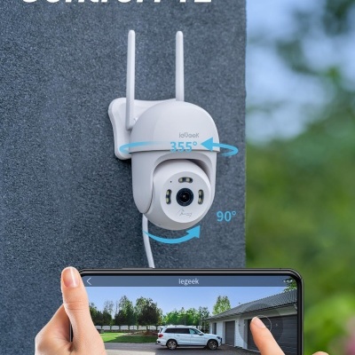 Câmara rotativa wifi 2.5K exterior 360º visão noturna para app