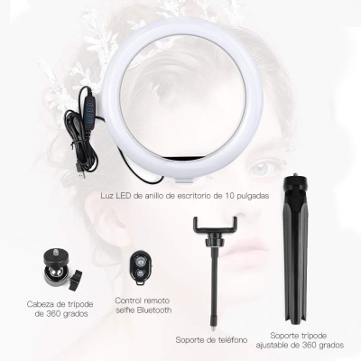 Anel de luz 10" luz iluminador comando suporte + encaixe tele 25cm