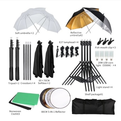 Kit estúdio iluminação + fundos + 4 pontos de luz