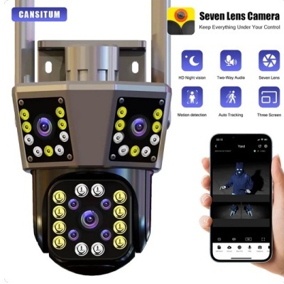 Câmara rotativa tripla lente wifi exterior 4MP 360º noturna 3 câmaras