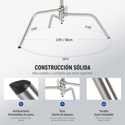 Tripé inox suporte C resistente altura 320 cm extensão com braço de fixação 128 cm