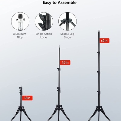 Tripé ajustável em liga de alumínio preto com sistema de bloqueio e base de 3 pernas