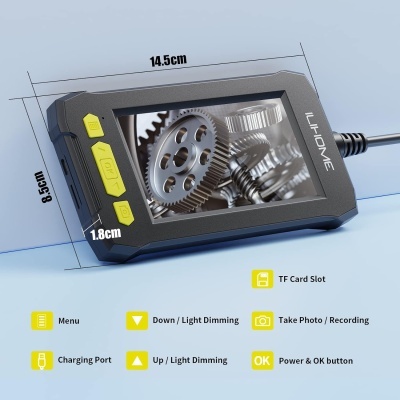 Endoscópio ultra fino câmara 3,9mm monitor 4,3", 1080P 5 metros semirrígido
