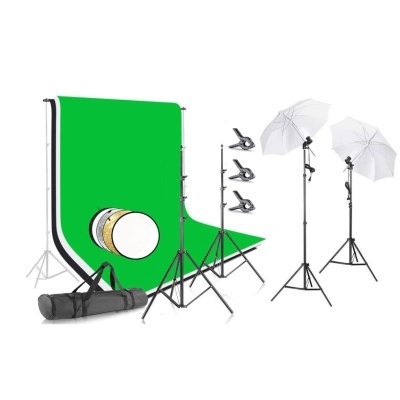 Kit estúdio iluminação + fundos + estrutura + refletor