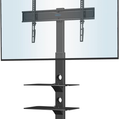 Suporte de TV de chão  30 a 70 polegadas até 40 kg, altura ajustável, prateleiras de vidro temperado de 3 níveis
