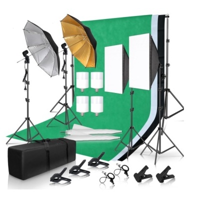 Kit estúdio iluminação + fundos + 4 pontos de luz