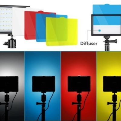 2x painel LED iluminador fotografia e vídeo com tripés e filtros