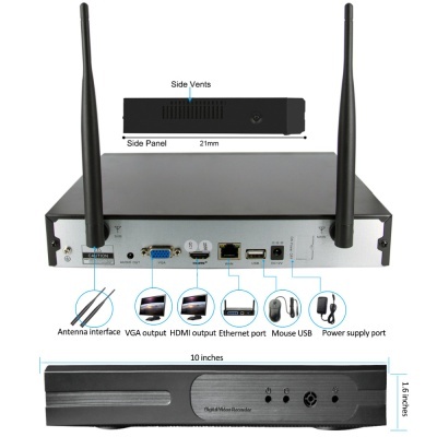 Kit CCTV câmaras pretas WiFi videovigilância 8CH 4/8 câmaras 1080p