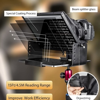 Teleponto 12 polegadas para DSLR ou smartphone vídeo Teleprompter portátil