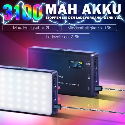 Iluminador LED luz RGB com bateria 4000mAh CRI95 2500-8500 K câmara