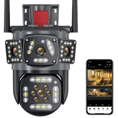 Câmara rotativa tripla lente wifi exterior 4MP 360º noturna 3 câmaras