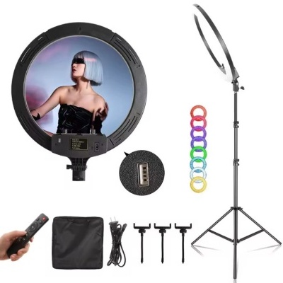 Anel luz RGB ringlight 48cm com tripé e comando 18"