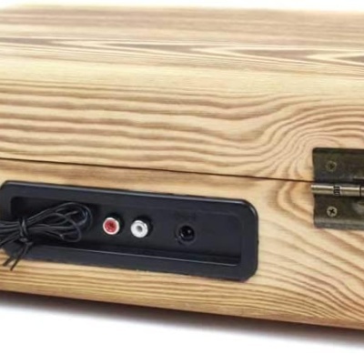 Cópia de Gira discos portátil mala em madeira ou pele Bluetooth e USB