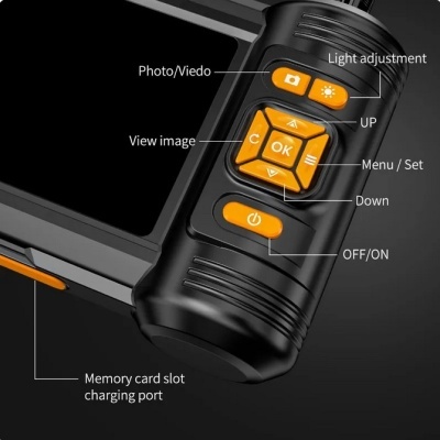 Endoscópio 3 lentes com monitor 5 polegadas, 1080P 10 metros semi-rigido