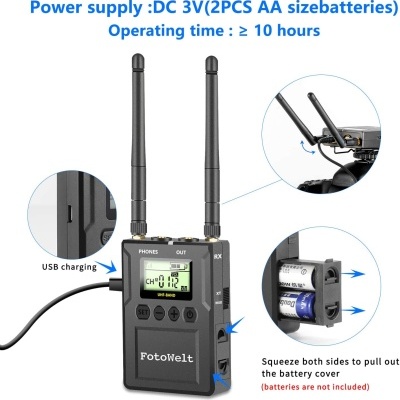 Microfone sem fios 2 emissores 1 receptor UHF