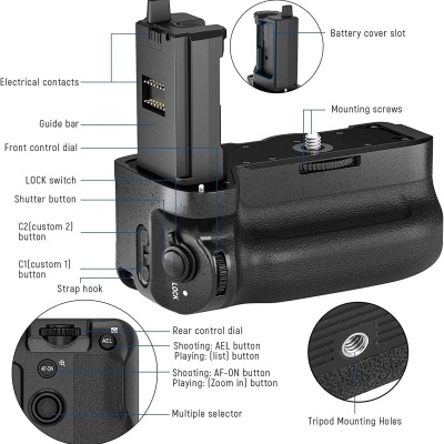 Punho de bateria vertical com comando para baterias NP FZ100 Grip Sony a7R IV a9II a7S III A1 BG A7IV