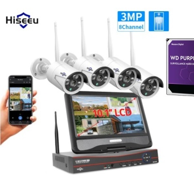 Kit CCTV WiFi videovigiIância com ecrã 10" de 8CH 4 câmaras 1080p