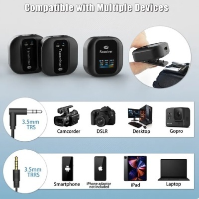 Microfone sem fios lapela 2 emissores e 1 receptor lavalier 2,4GHz Microfone sem fios lapela 2 emissores e 1 receptor lavalier 2,4GHz