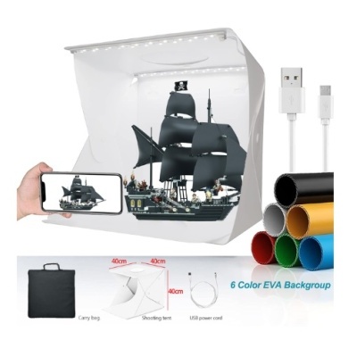 Caixa fotografia produto mini estúdio box 40x40 com iluminação e 6 fundos