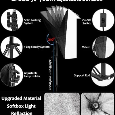 Kit iluminação foto 2 softboxes RGB e bicolor estúdio LED