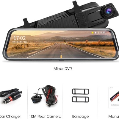 Câmara espelho retrovisor carro ecrã 10" IPS touch FHD 1080p 170º + câmara traseira cabo 10m Câmara espelho retrovisor carro ecrã 10" IPS touch FHD 1080p 170º + câmara traseira cabo 10m