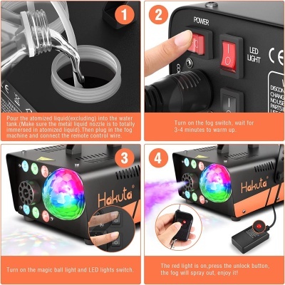 Máquina de fumo com bola de luzes LED RGB, 600W Fog Machine, 2300 CFM