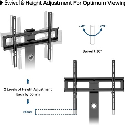 BONTEC Suporte de TV com 2 prateleiras de vidro até 65" e 40kg
