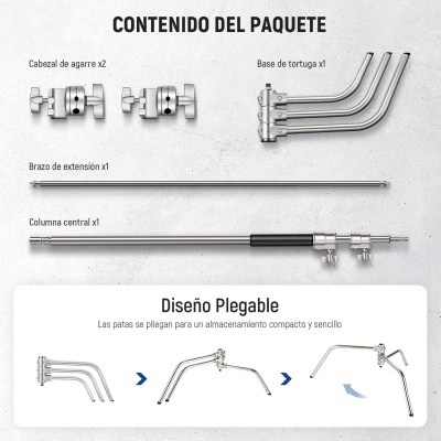 Tripé inox suporte C resistente altura 320 cm extensão com braço de fixação 128 cm