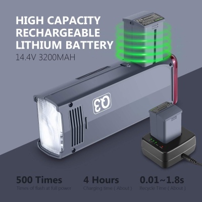 Neewer Q3 200 W TTL Flash 1/8000 com bateria 3200 mAh para estúdio e exterior