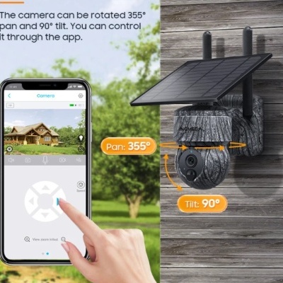 Câmara vigilância solar 4G rotativa exterior camuflada 5MP