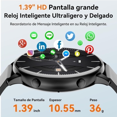 Smartwatch 1,39" IP67 impermeável, Bluetooth, pedómetro, monitor de sono, atividade fitness para Android iPhone Smartwatch 1,39" IP67 impermeável, Bluetooth, pedómetro, monitor de sono, atividade fitness para Android iPhone