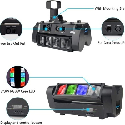 Projetor Luz DMX Disco Dupla Móvel LED RGBW 8x3W
