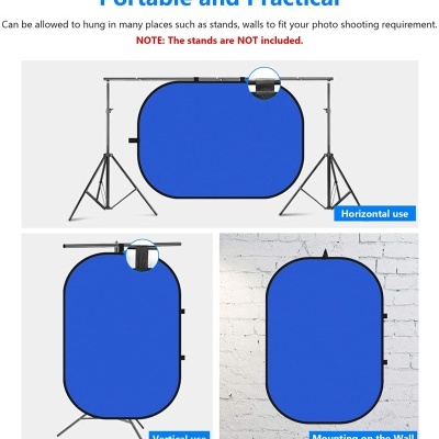 Fundo fotográfico azul portátil em uso horizontal, vertical e montado na parede